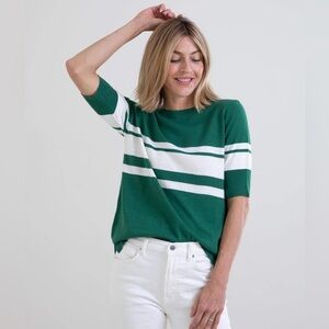 Mer Sea Court Green & White Striped Short Sleeve Crew Neck Sweater size XL